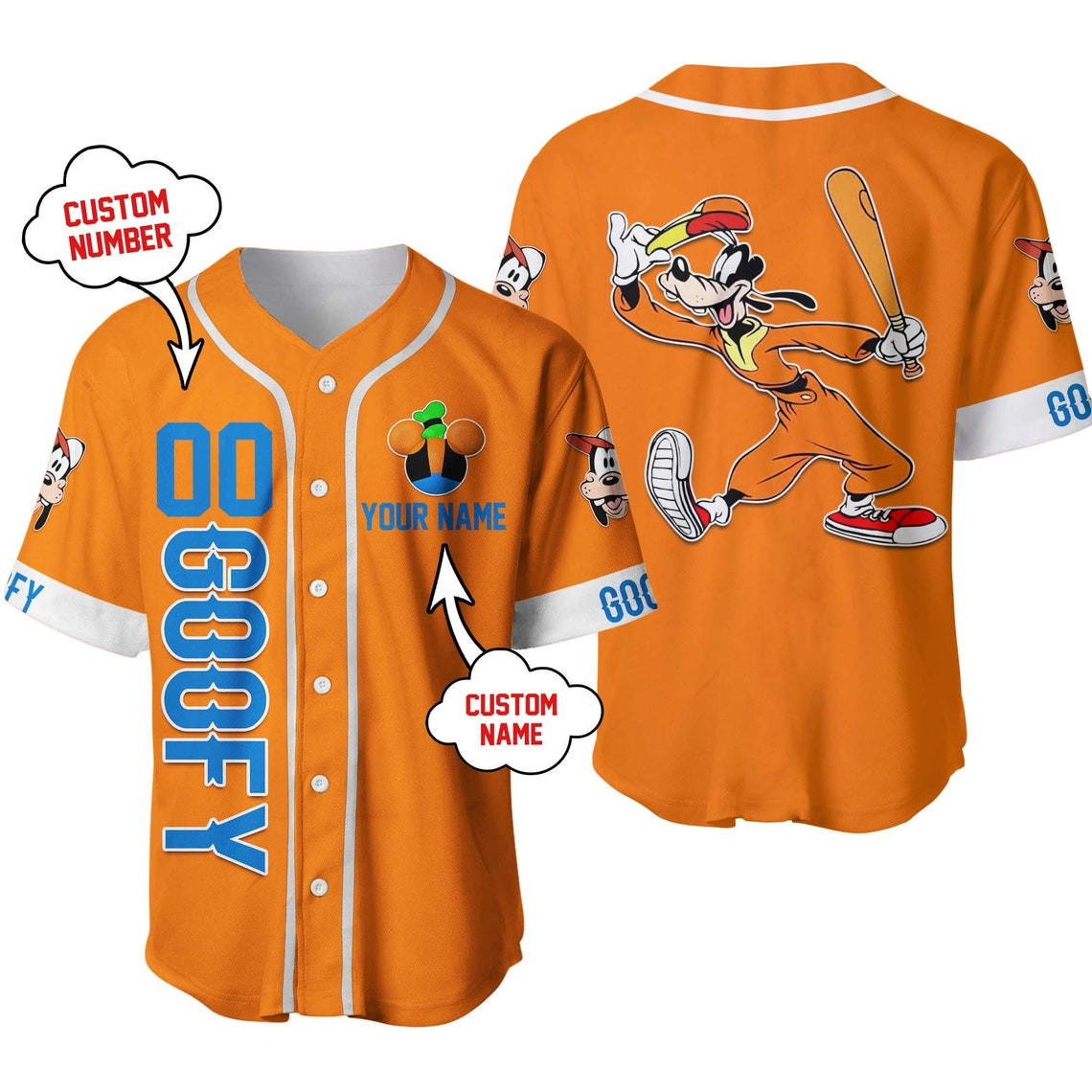 Goofy Dog Blue Orange Disney Unisex Cartoon Custom Baseball Jersey Personalized Shirt Men Women