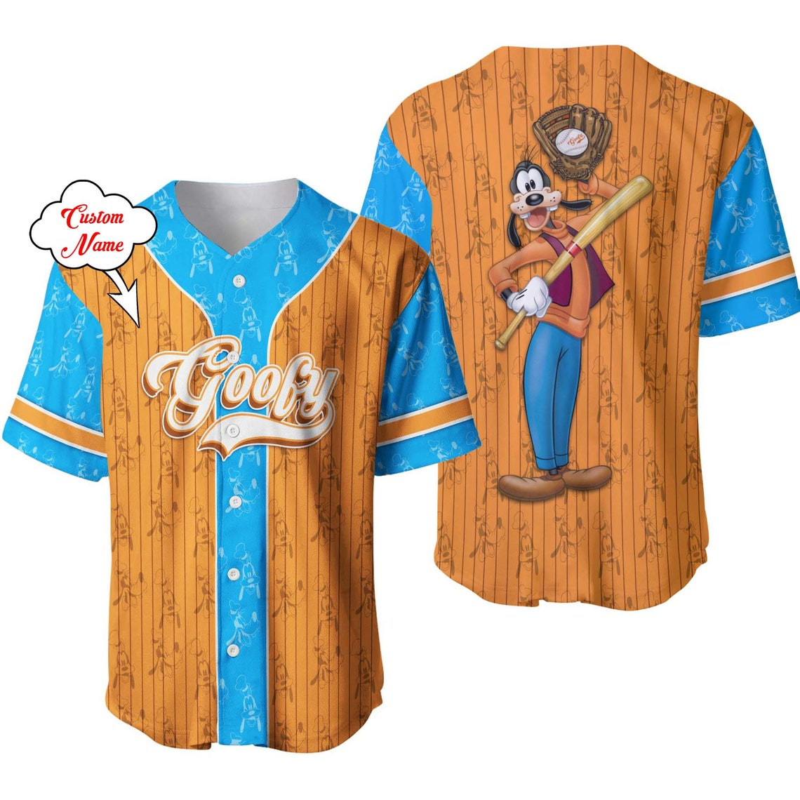 Goofy Dog Dark Orange Blue Patterns Disney Unisex Cartoon Custom Baseball Jersey Personalized Shirt Men Women