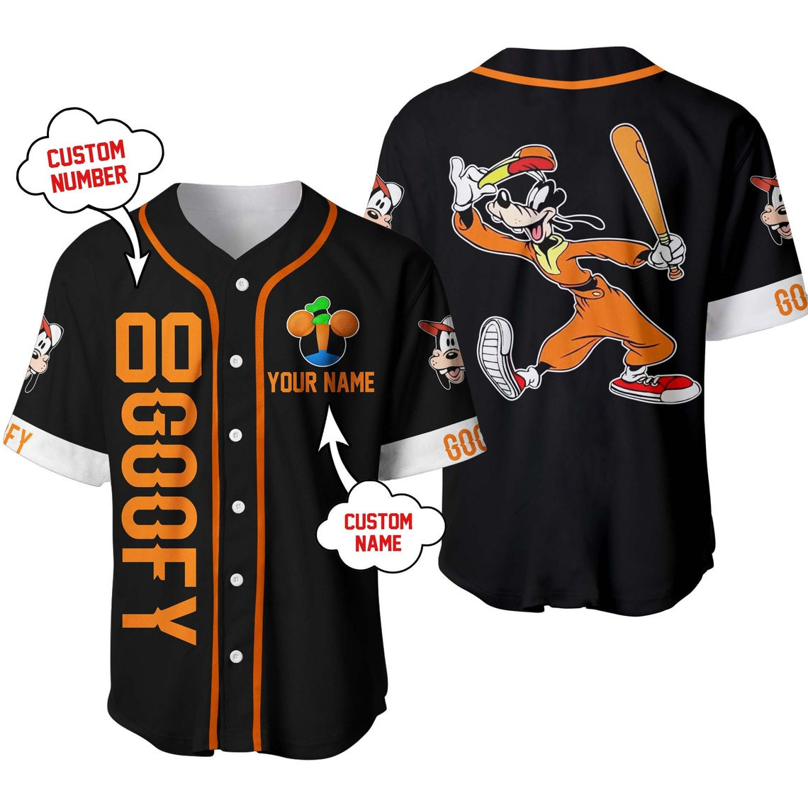 Goofy Dog Orange Black Disney Unisex Cartoon Custom Baseball Jersey Personalized Shirt Men Women