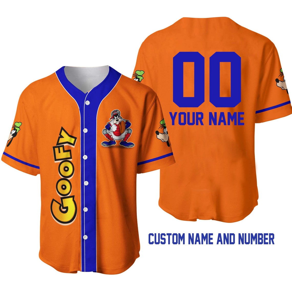 Goofy Dog Orange Blue Disney Unisex Cartoon Custom Baseball Jersey Personalized Shirt Men Women