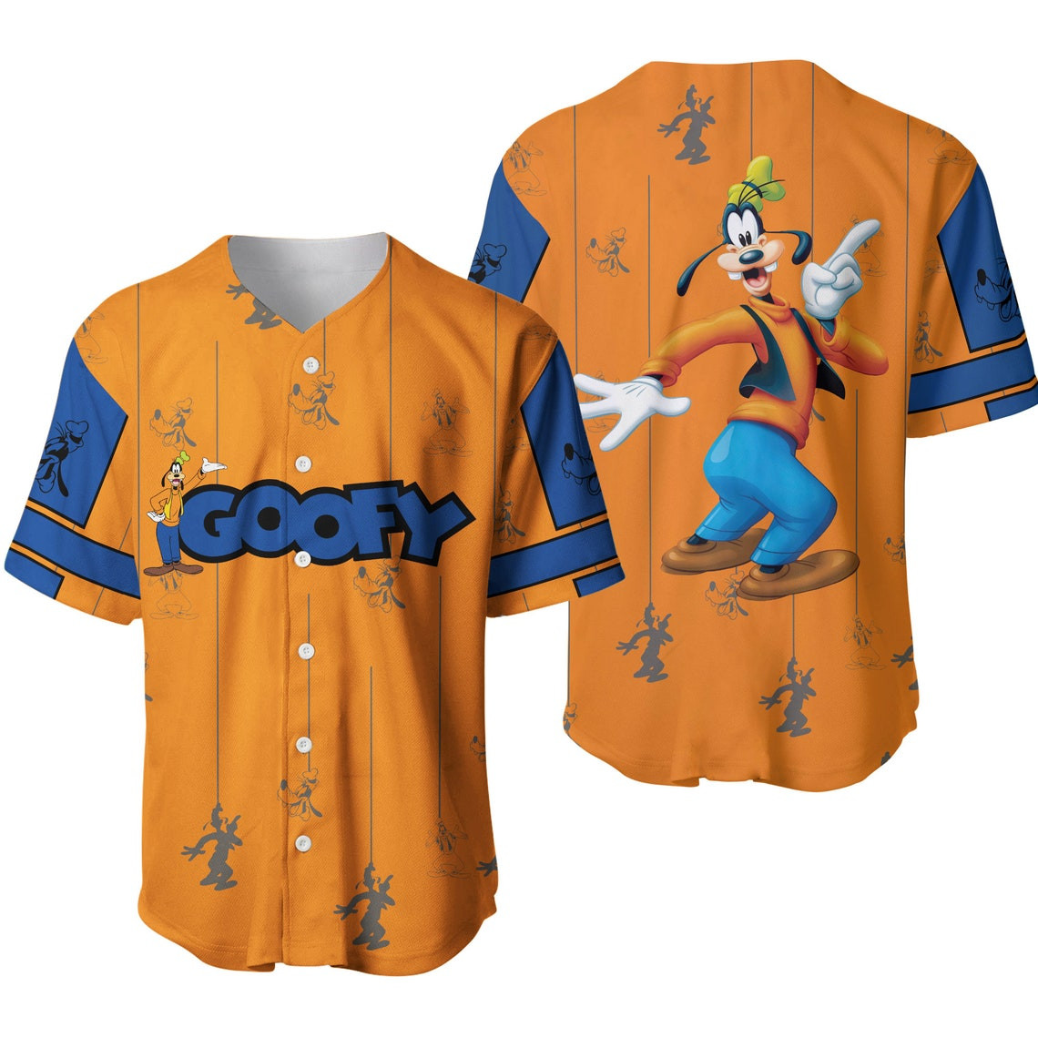 Goofy Dog Orange Blue Stripes Patterns Disney Unisex Cartoon Casual Outfits Custom Baseball Jersey Personalized Shirt Men Women