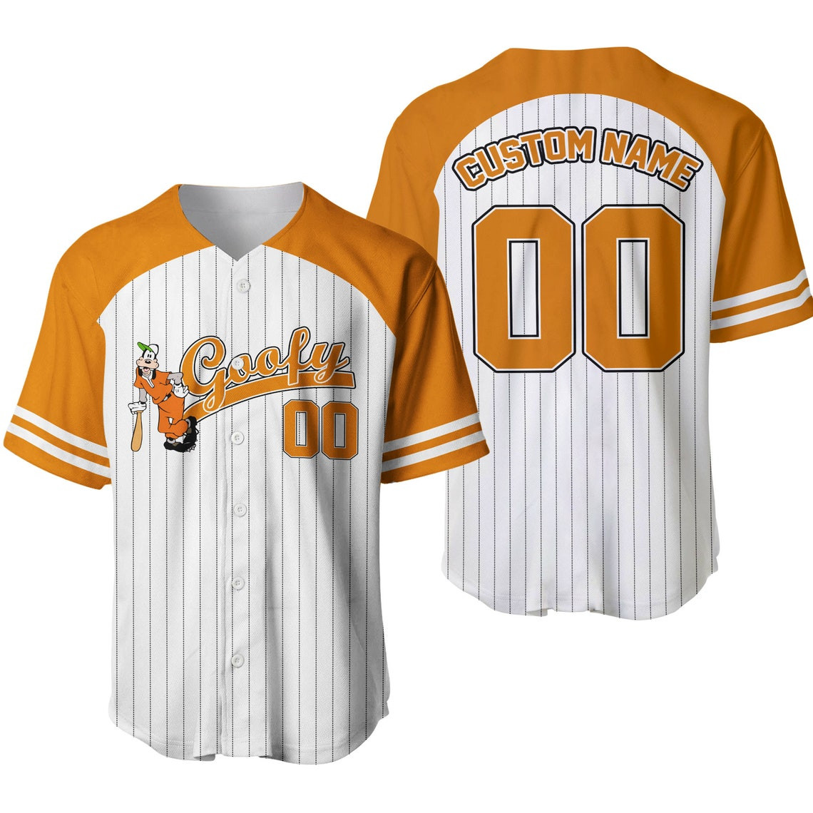 Goofy Dog Striped Orange White Unisex Cartoon Custom Baseball Jersey Personalized Shirt Men Women