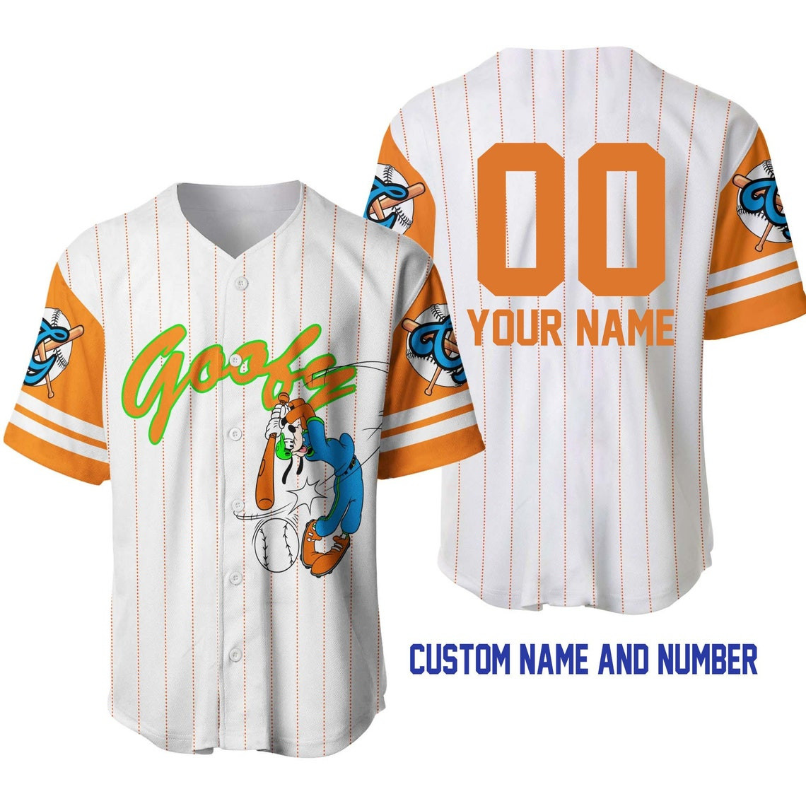 Goofy Dog White Orange Disney Unisex Cartoon Custom Baseball Jersey Personalized Shirt Men Women