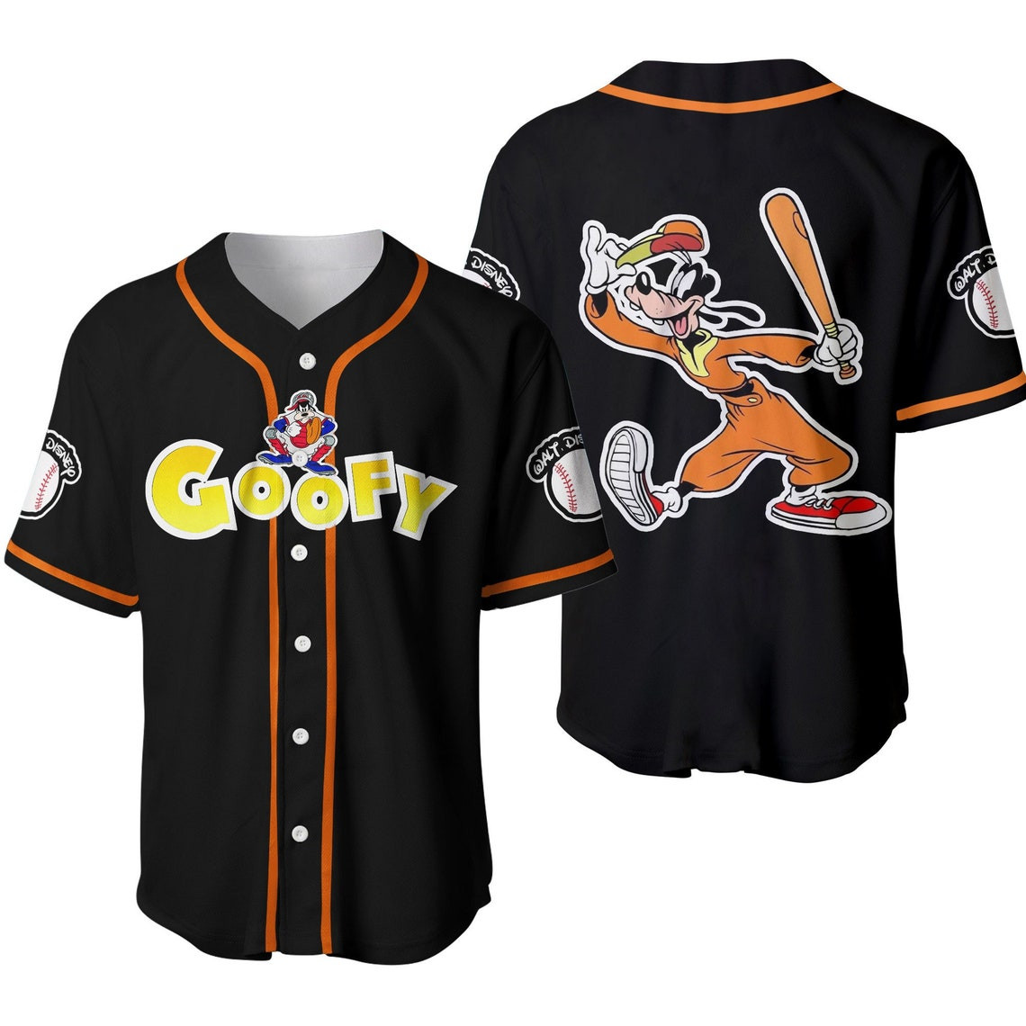 Goofy Dogs Orange Black Cute Disney Unisex Cartoon Custom Baseball Jersey Personalized Shirt Men Women