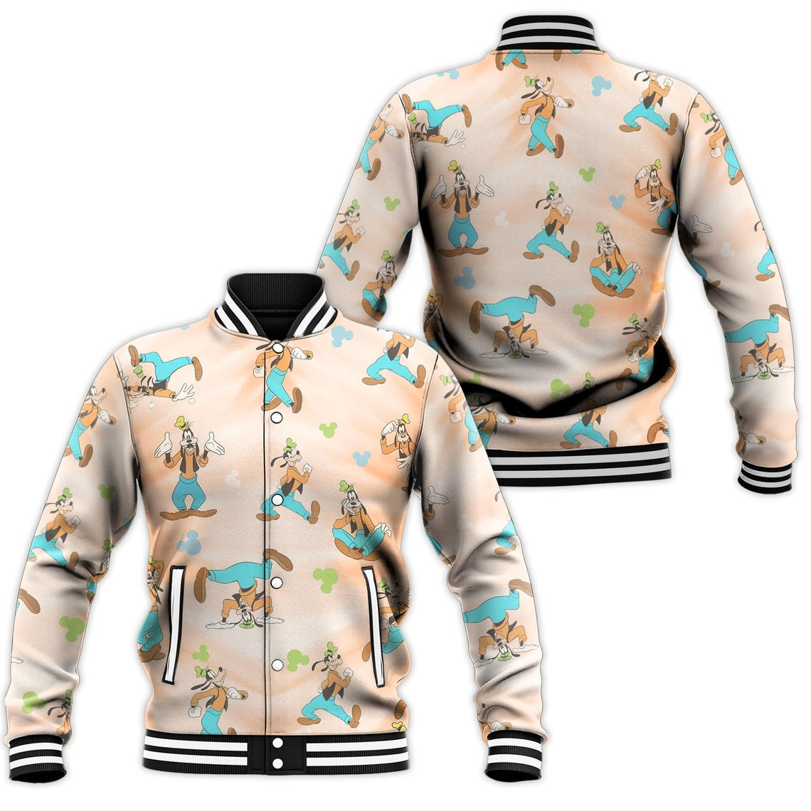 Goofy Heart Disney Cartoon Personalized Baseball Jacket for Men Women