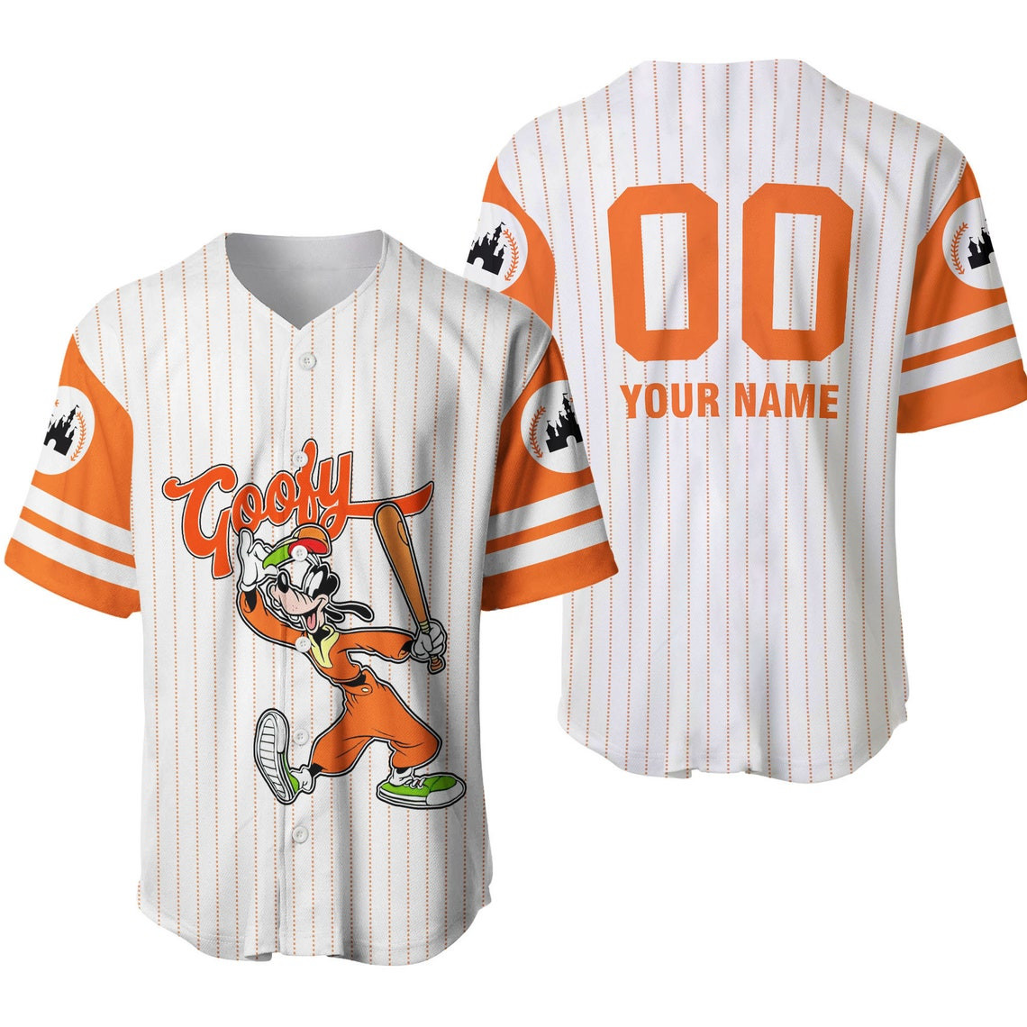 Goofy Orange White Disney Unisex Cartoon Custom Name Number Baseball Jersey Personalized Shirt Men Women Kid