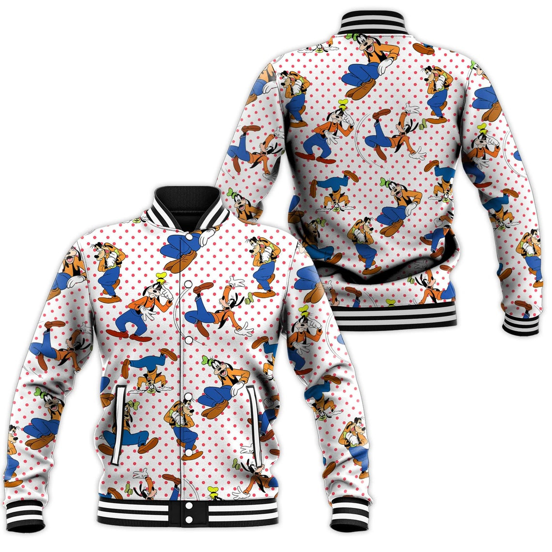 Goofy Pattern Disney Cartoon Personalized Baseball Jacket for Men Women