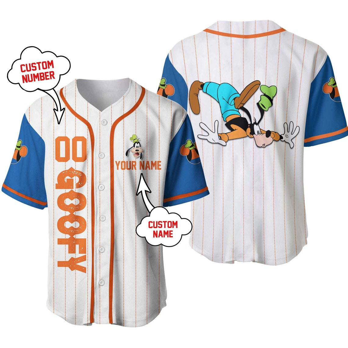 Goofy Personalized Baseball Jersey Disney Unisex Cartoon Custom Baseball Jersey Personalized Shirt Men Women Kids