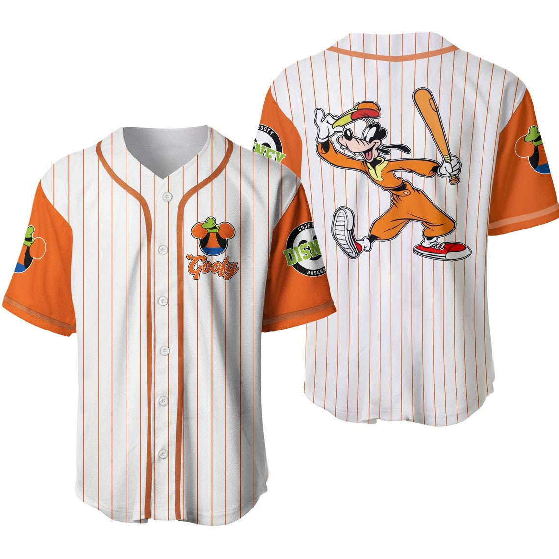Goofy White Orange Disney Unisex Cartoon Custom Baseball Jersey Personalized Shirt Men Women