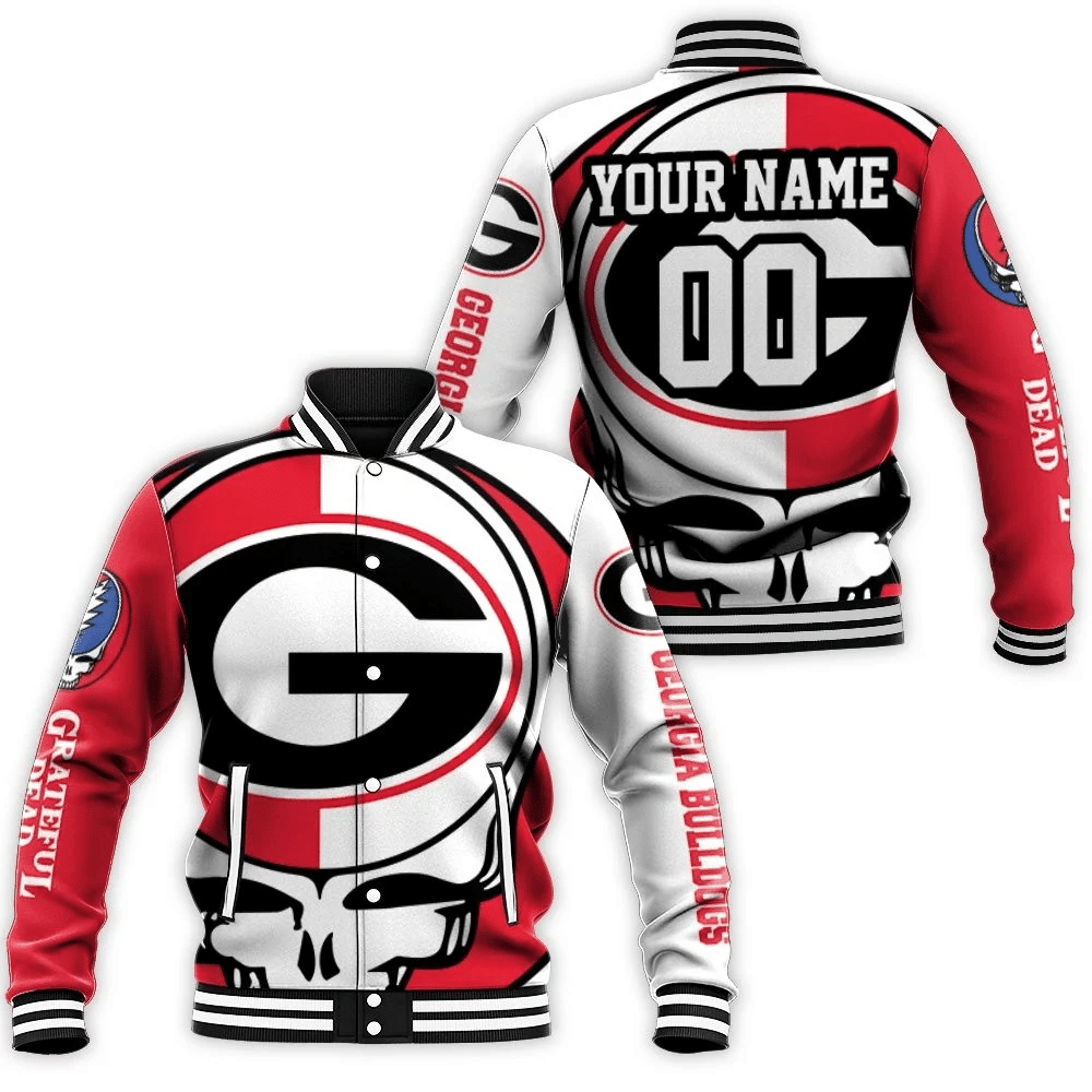 Grateful Dead Georgia Bulldogs Bolt Skull 3d Personalized Baseball Jacket for Men Women