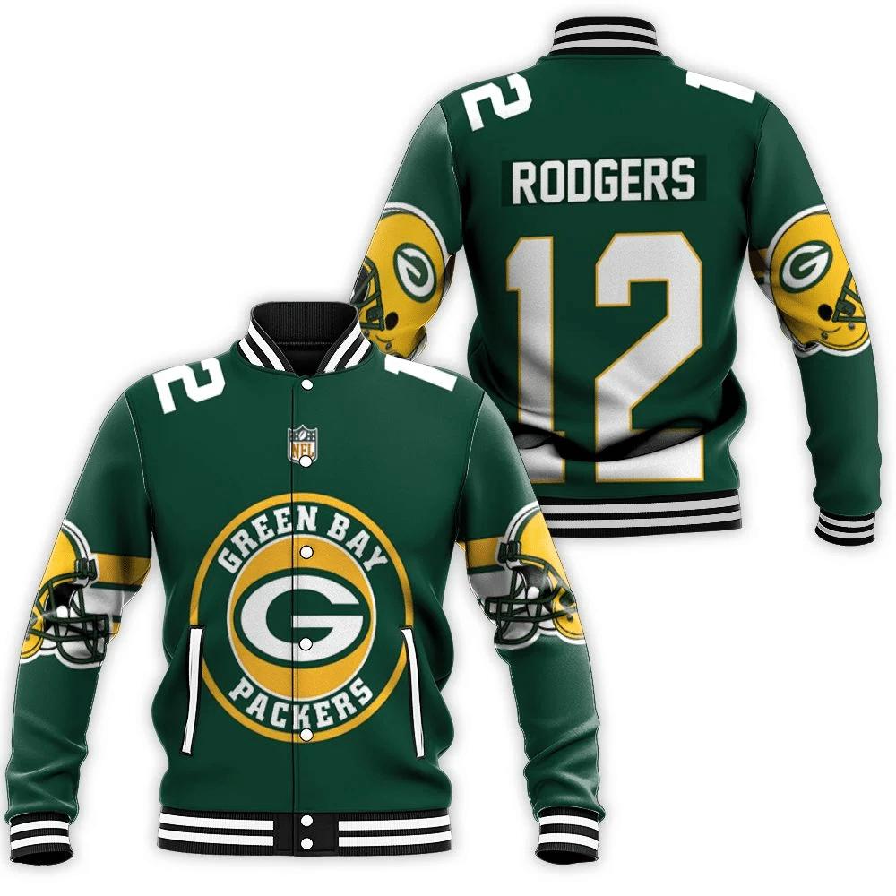 Green Bay Packers Aaron Rodgers 12 3d Jersey Baseball Jacket for Men Women