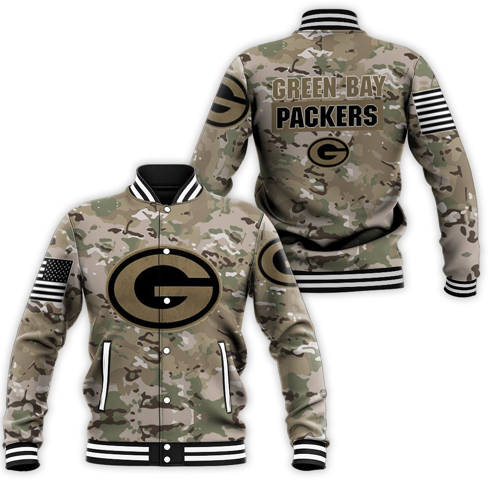 Green Bay Packers Camouflage Veteran 3d Jersey Baseball Jacket for Men Women