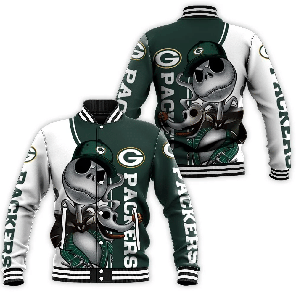 Green Bay Packers Jack Skellington And Zero Baseball Jacket for Men Women