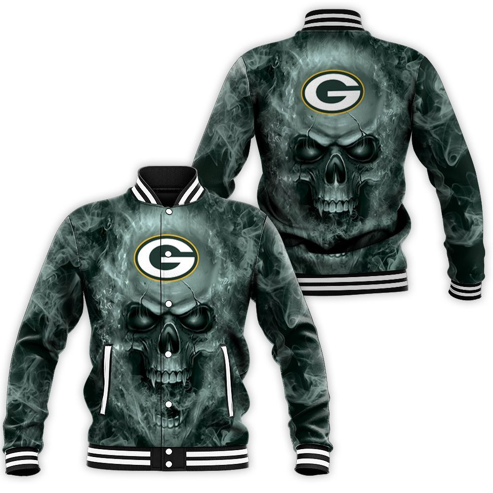 Green Bay Packers Nfl Fans Skull Baseball Jacket for Men Women