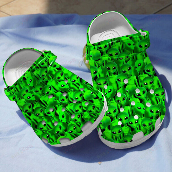 Green Packed Aliens Halloween Crocs Classic Clogs Shoes