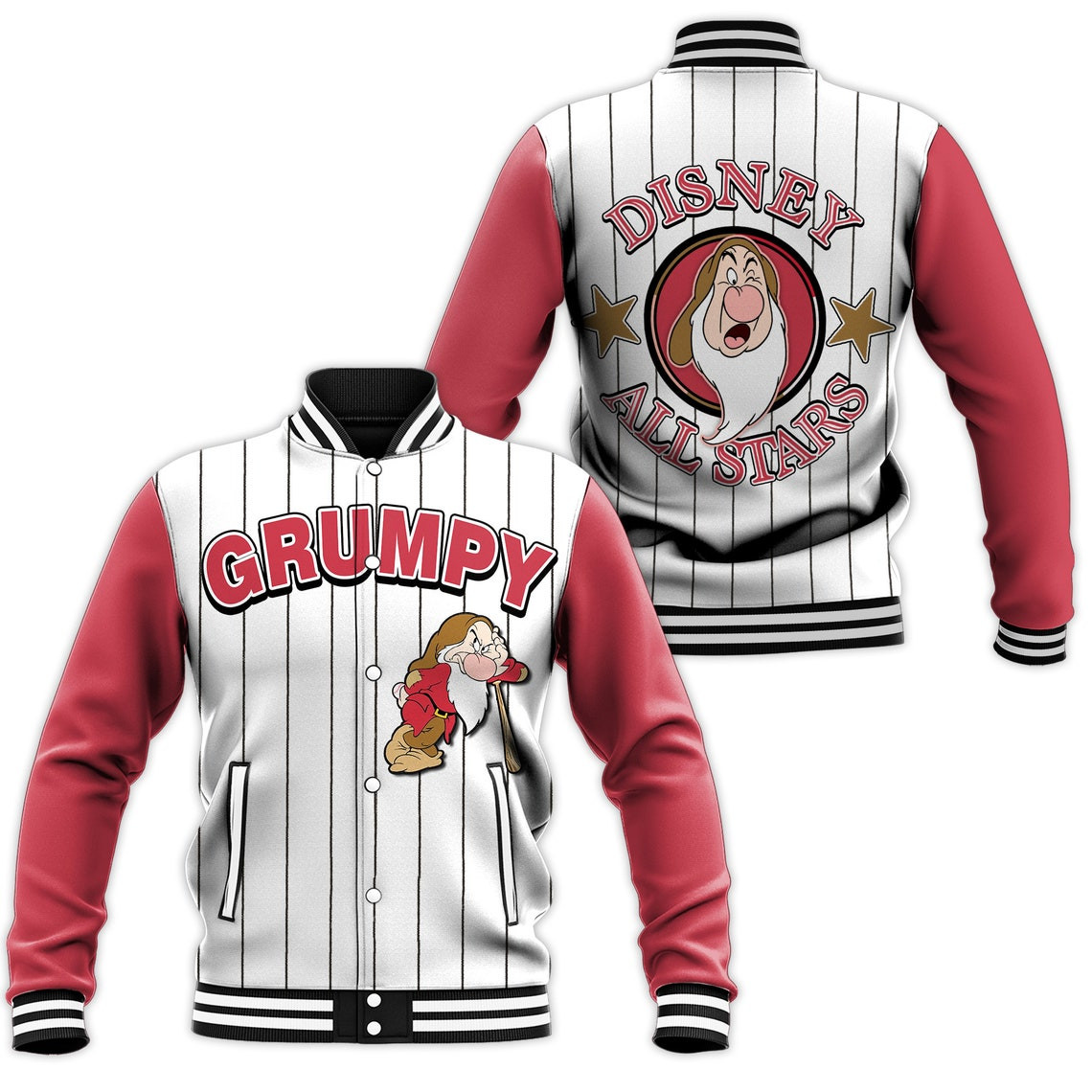 Grumpy All Stars Disney Cartoon Personalized Baseball Jacket for Men Women