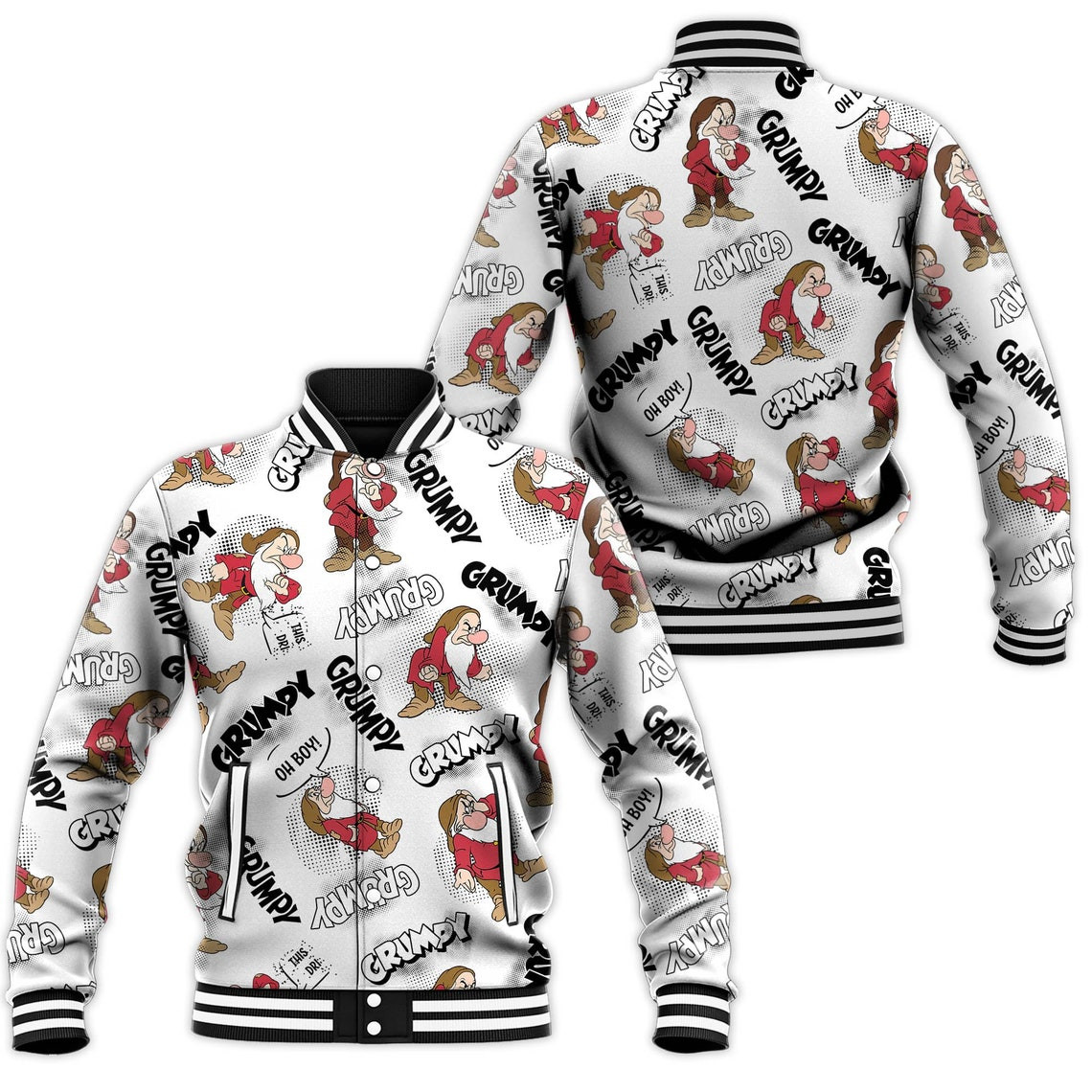 Grumpy Bum Pattern Disney Cartoon Personalized Baseball Jacket for Men Women