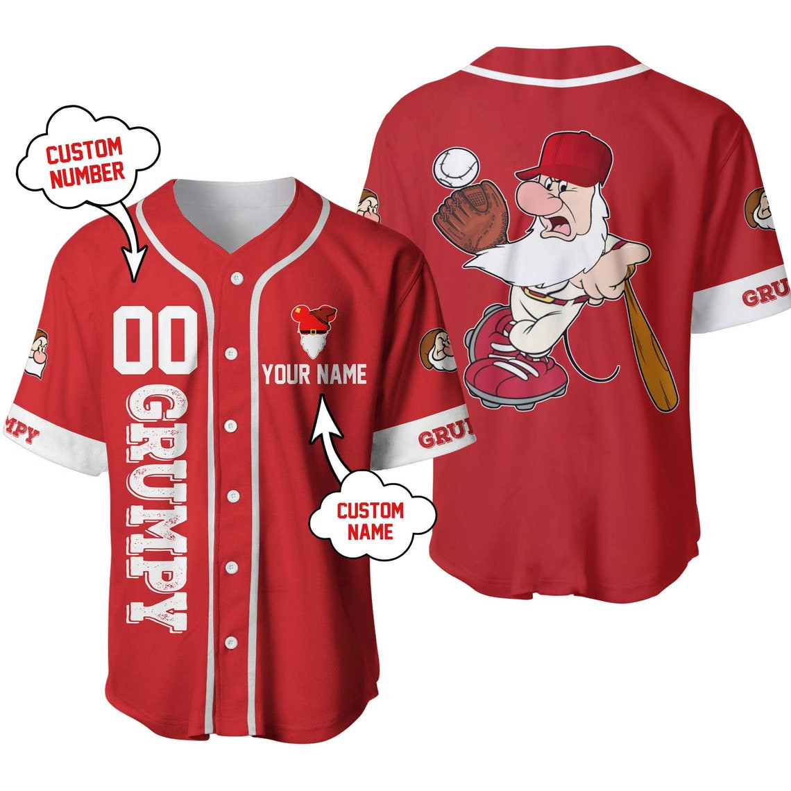 Grumpy Dwarf Custom Name Number Disney Unisex Cartoon Custom Baseball Jersey Personalized Shirt Men Women