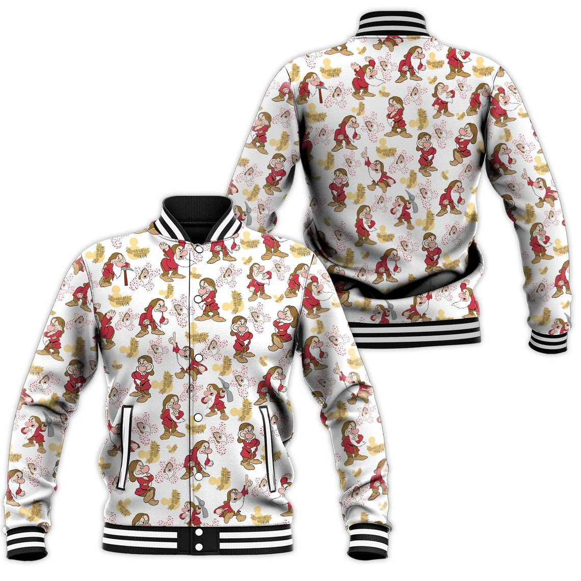 Grumpy Pattern Disney Cartoon Personalized Baseball Jacket for Men Women