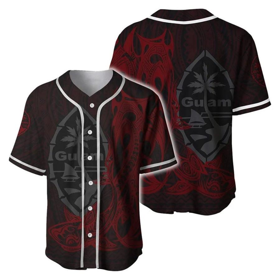 Guam Seal With Shark Red Color Baseball Jersey