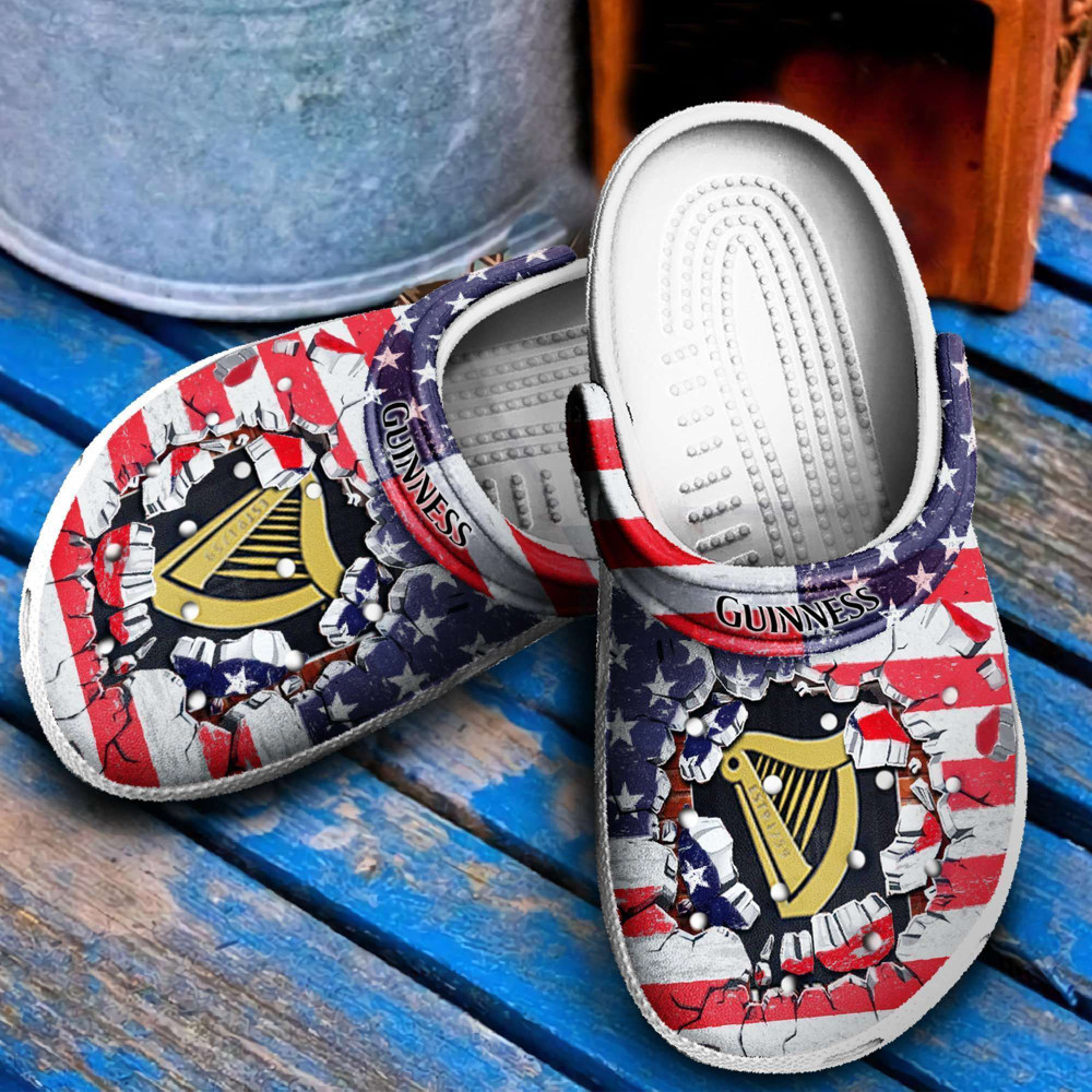 Guinness Broken Wall American Flag Crocs Clog Shoes Comfy Footwear