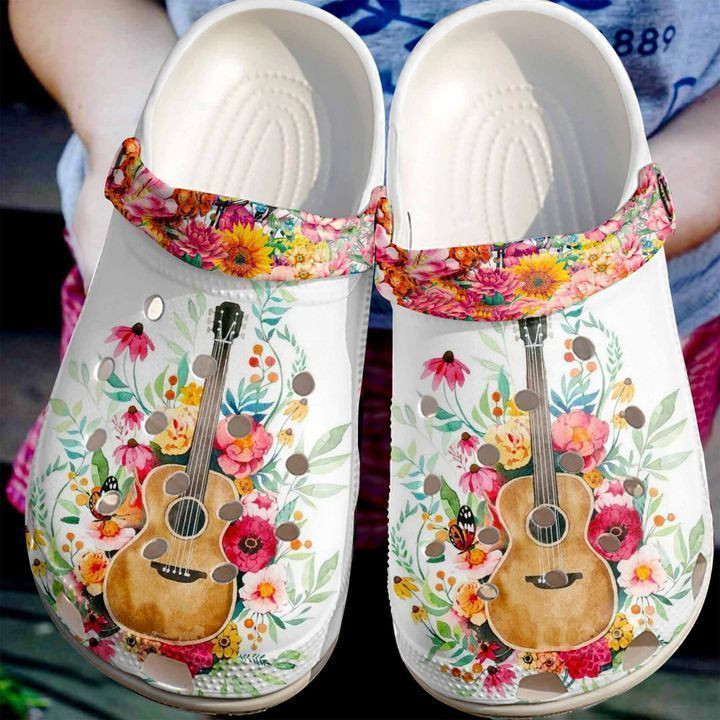 Guitar Personalized Floral Crocs Clog Shoes
