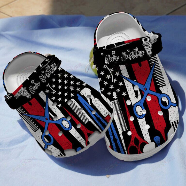 Hair Hustler American Barber Clogs Crocs Shoes 4Th Of July Gifts For Barber