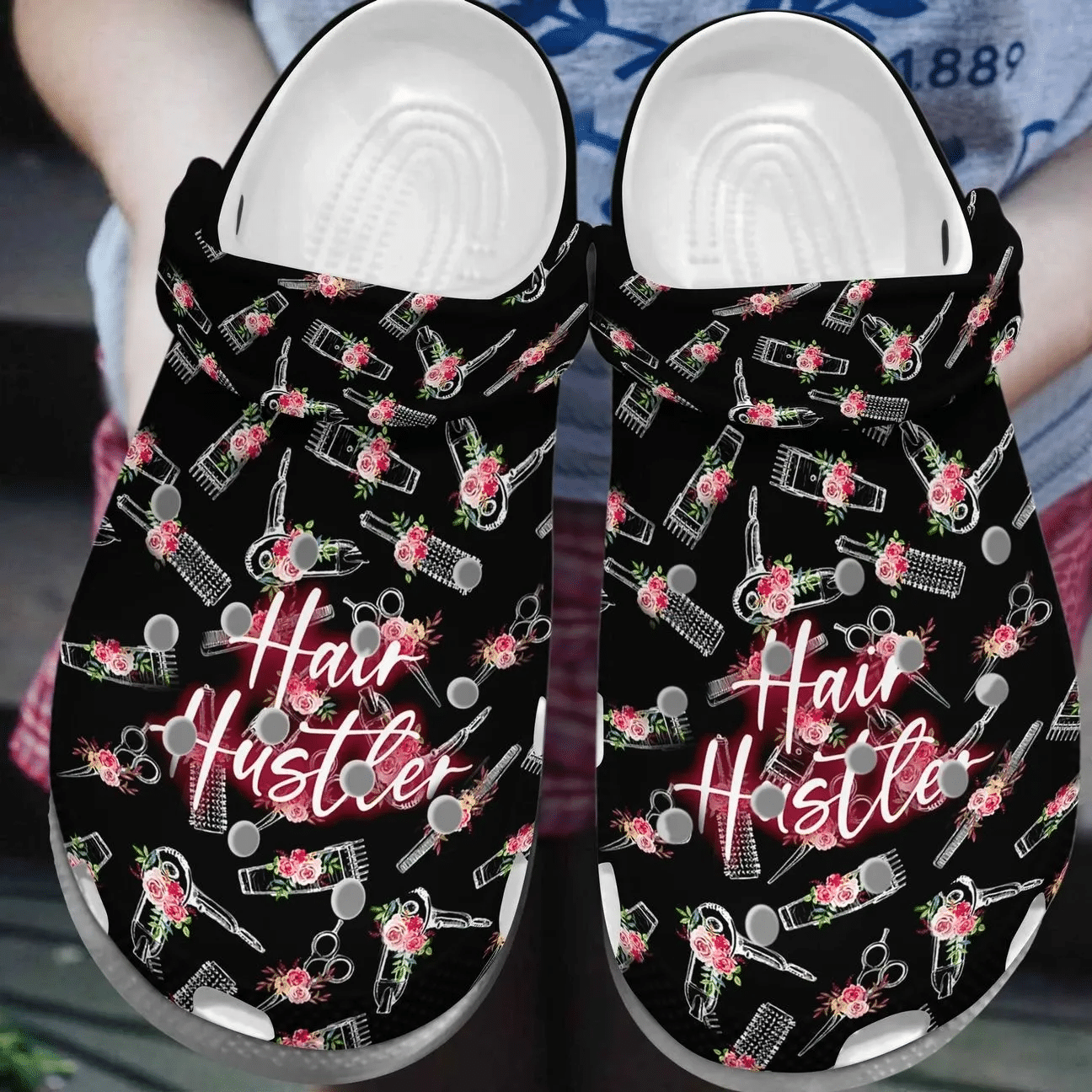 Hair Hustler Flowers Personalize Clog Custom Crocs Fashionstyle Comfortable For Women Men Kid Print D