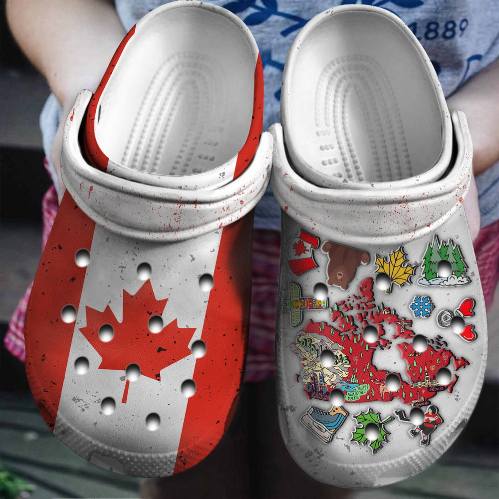 Half Canadian Flag Half Canadian Symbols For Men And Women Gift For Fan Classic Water Rubber Crocs Clog Shoes Comfy Footwear