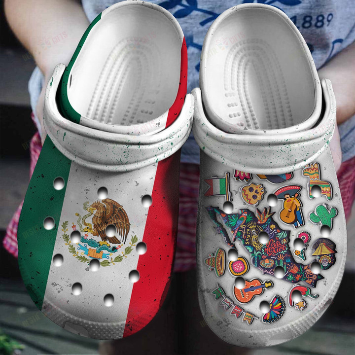 Half Mexican Flag Half Mexican Symbols Crocs Classic Clogs Shoes
