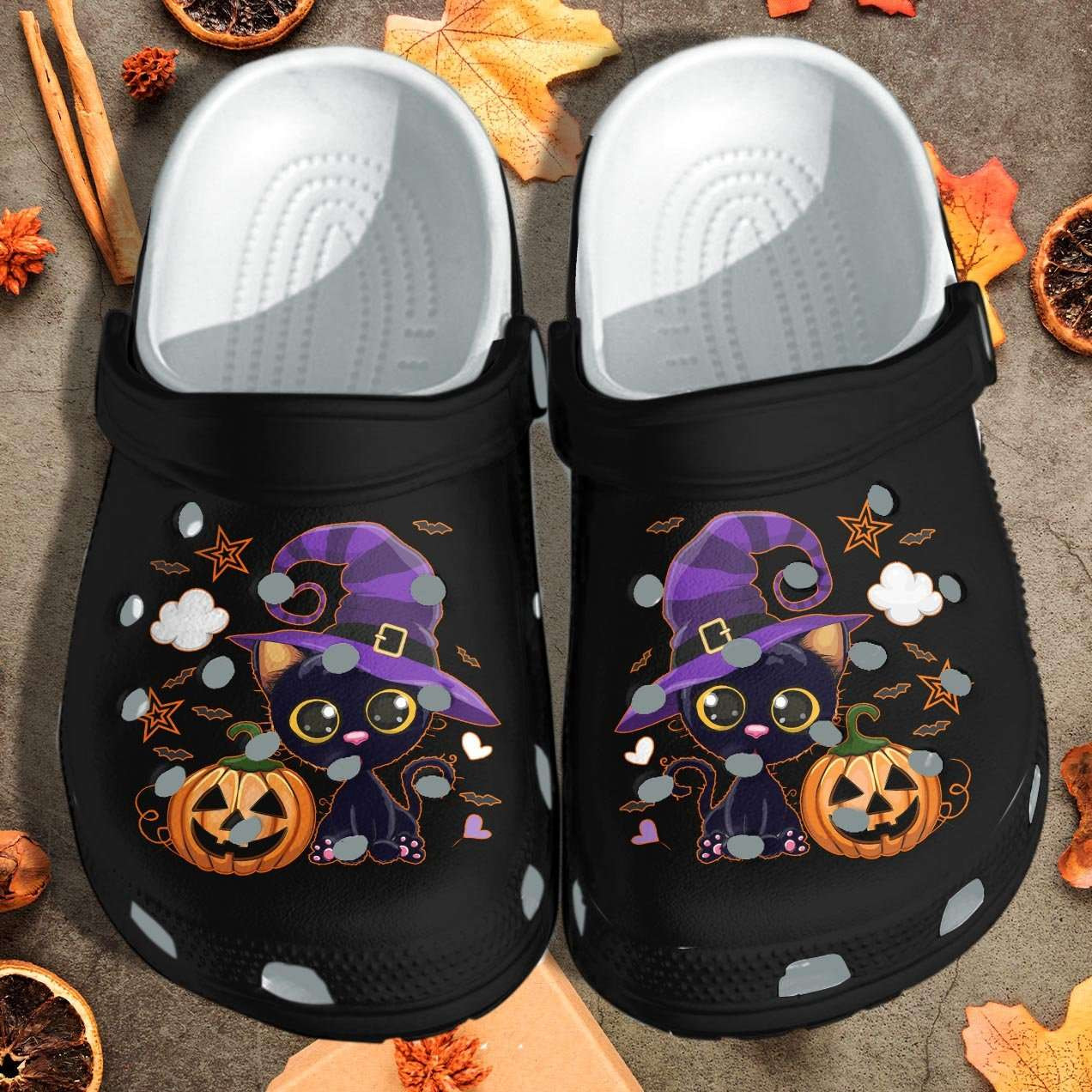 Halloween Black Cat And Pumpkin Crocs Crocband Clogs Shoes