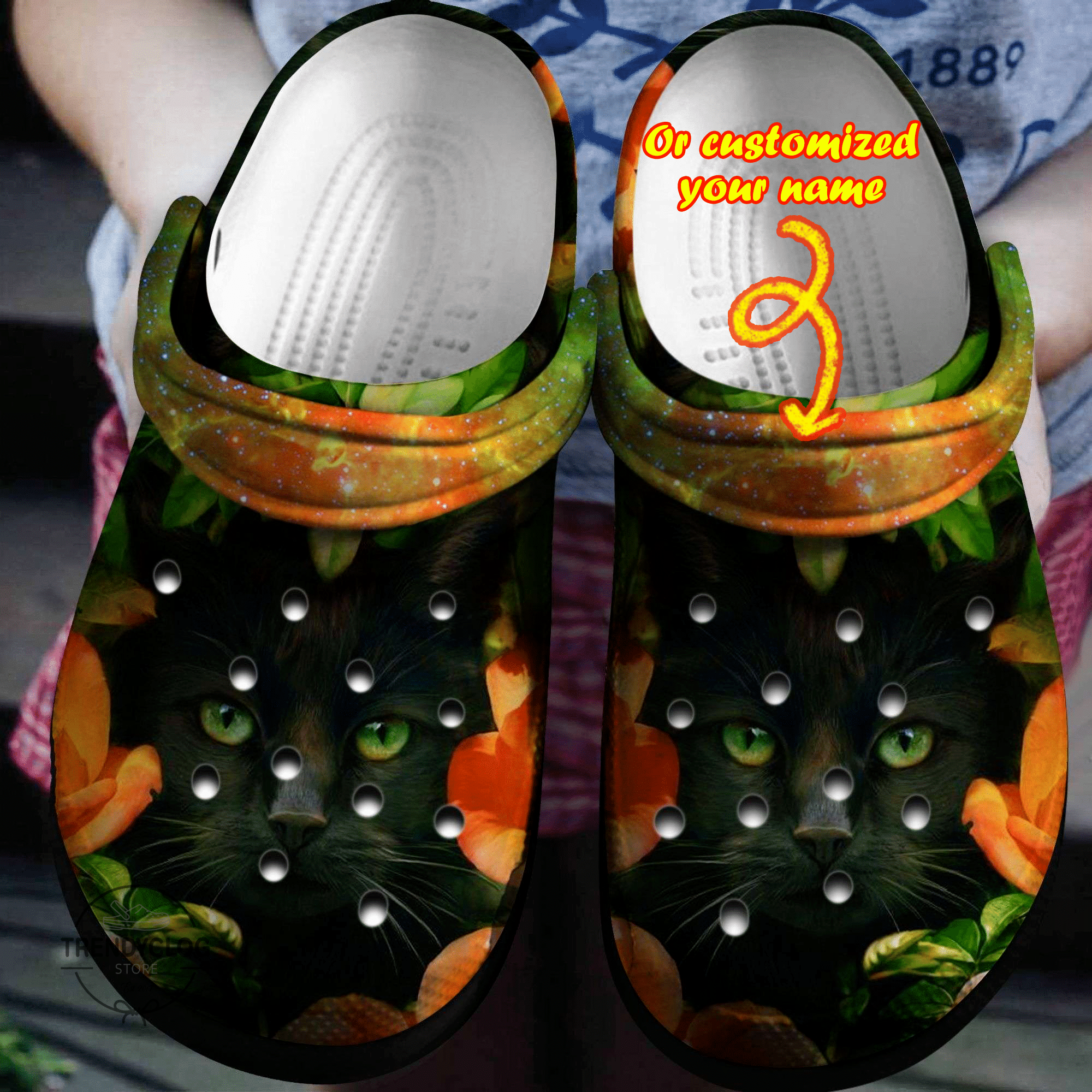 Halloween Crocs - Personalized Black Cat In Flowers Clog Shoes