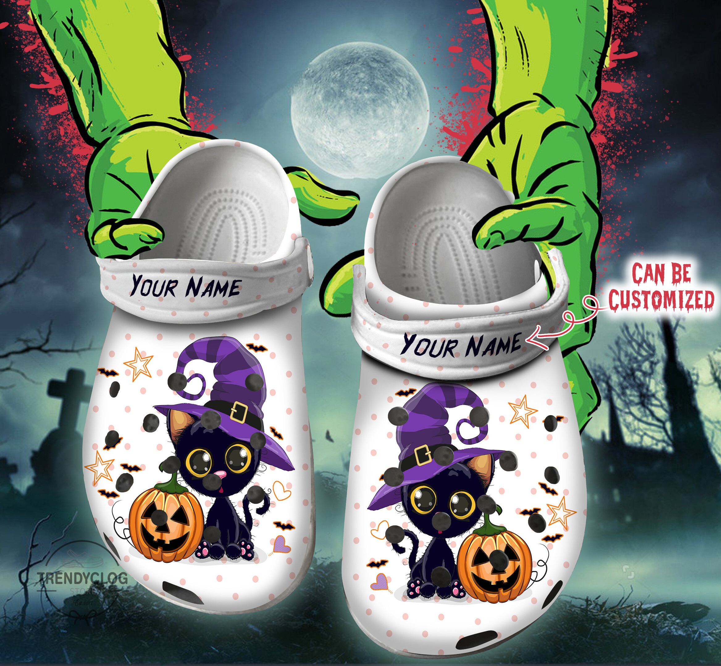 Halloween Crocs - Personalized Halloween Black Cat and Pumpkin Clog Shoes