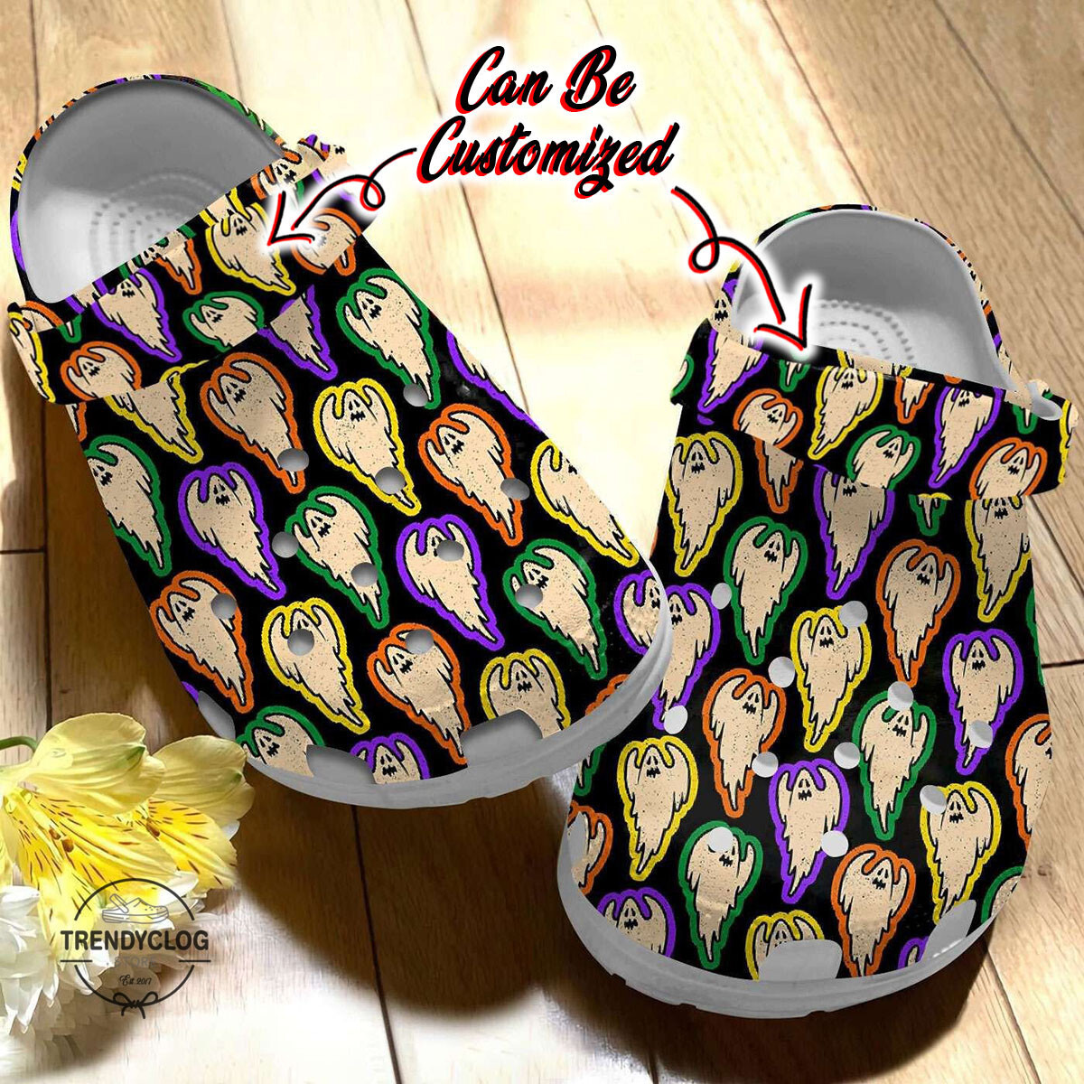 Halloween Crocs - Personalized Halloween Color Ghosts Pattern Clog Shoes