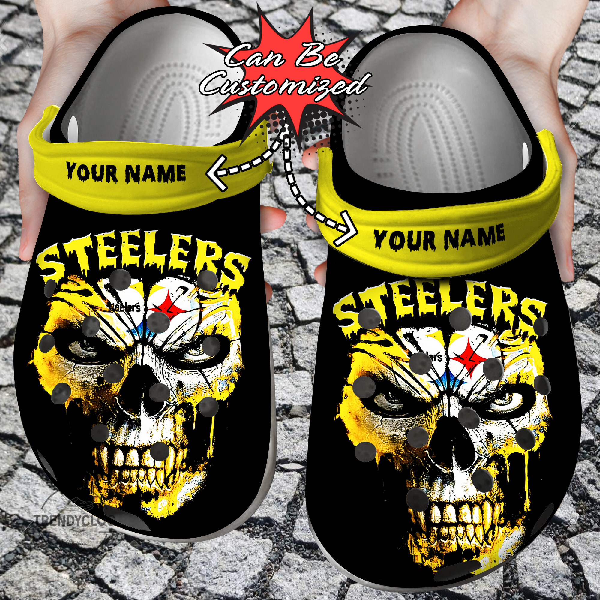 Halloween Crocs - Personalized PSteelers Skull Face Clog Shoes