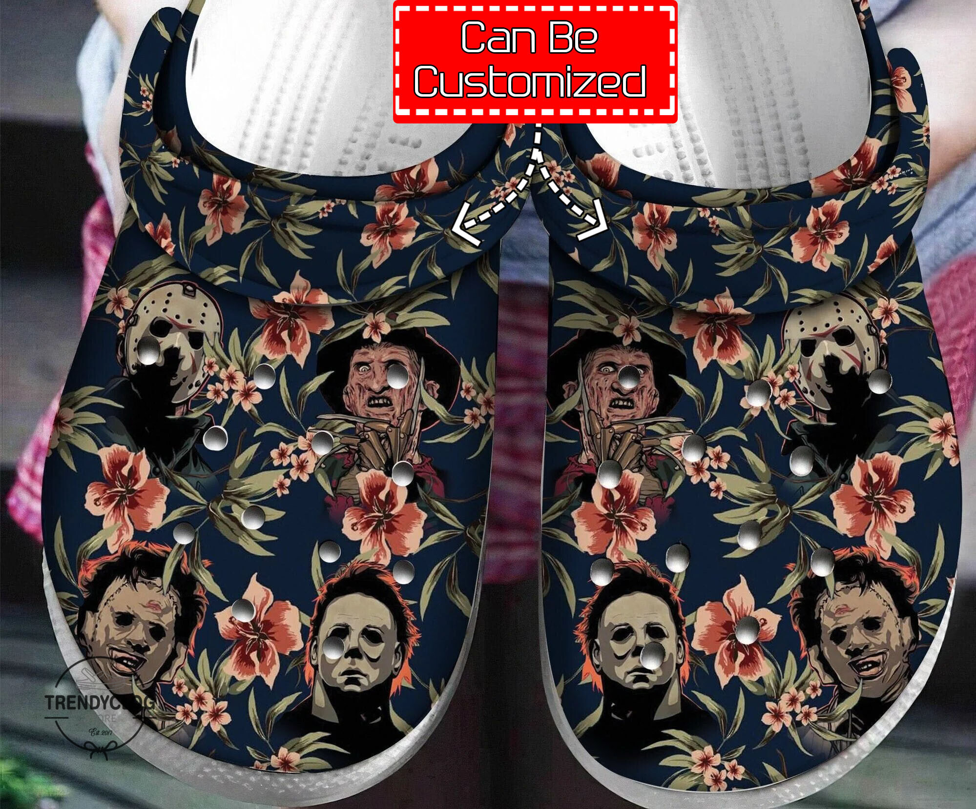 Halloween Crocs - Personalized Tropical Horror Faces Pattern Clog Shoes
