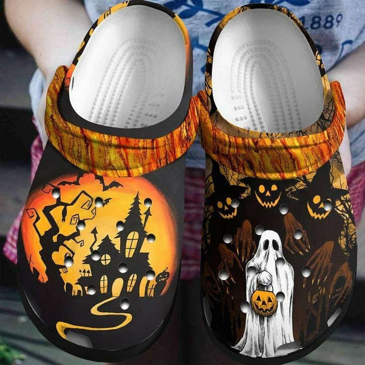 Halloween Ghost Pumpkin Crocs Crocband Clogs
