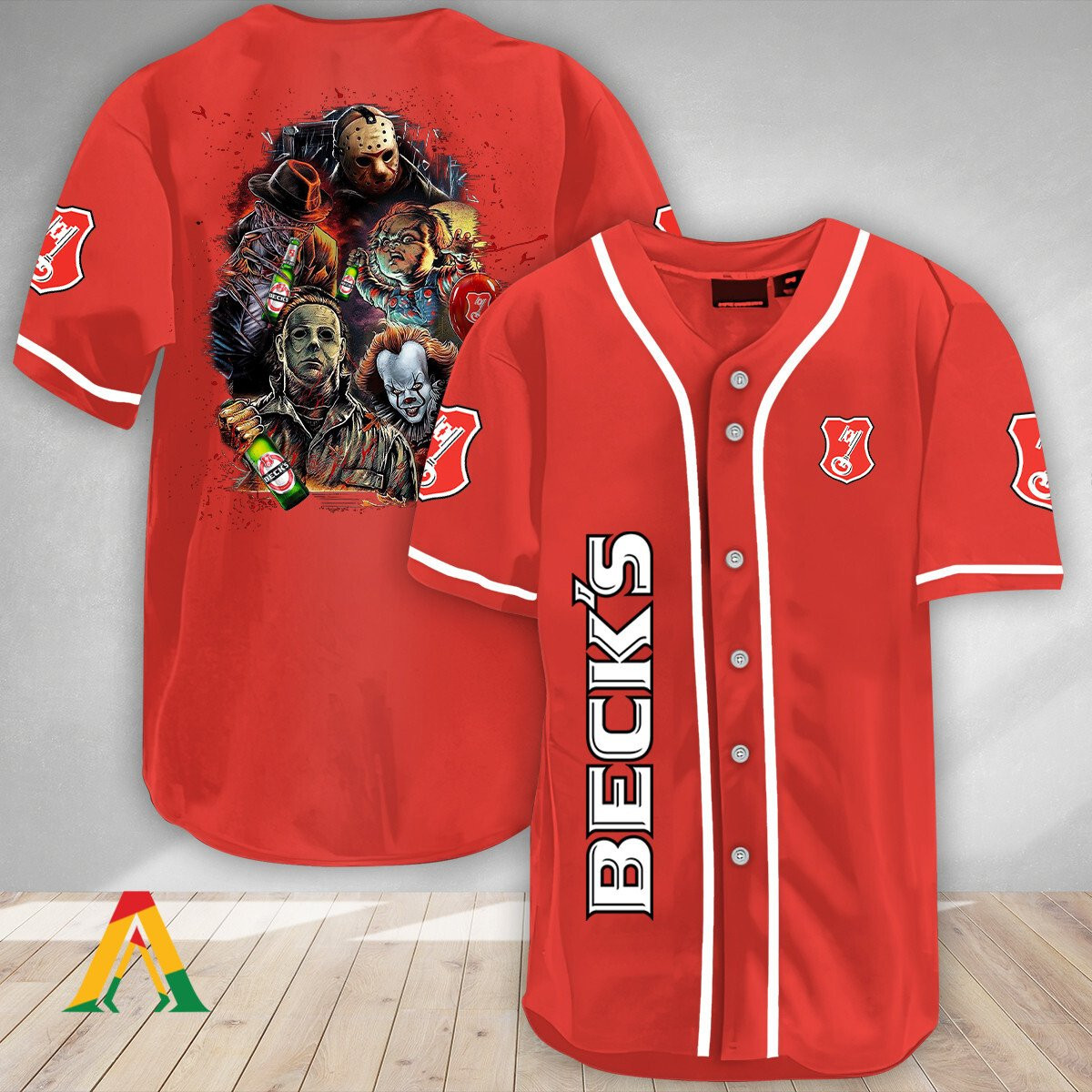 Halloween Horror Characters Becks Beer Baseball Jersey