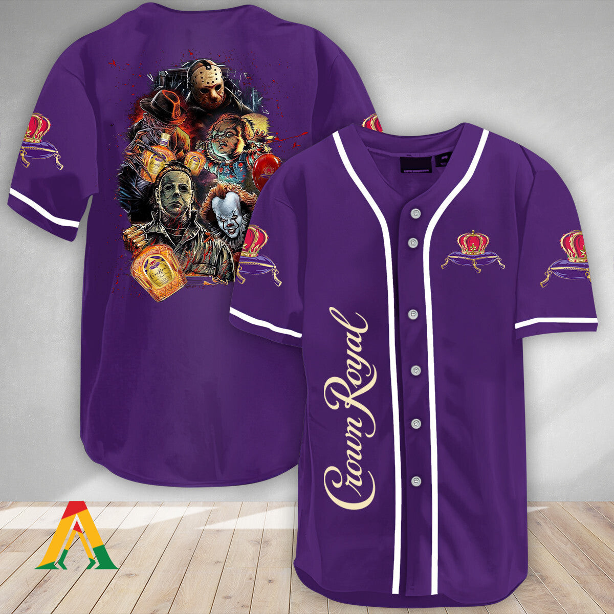 Halloween Horror Characters Crown Royal Baseball Jersey, Unisex Jersey Shirt for Men Women