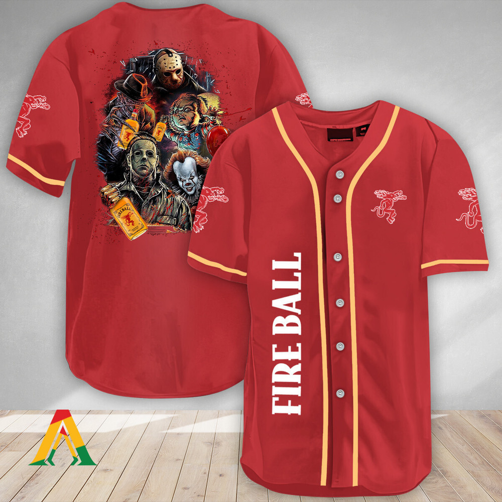 Halloween Horror Characters Fireball Whisky Baseball Jersey Unisex Jersey Shirt for Men Women