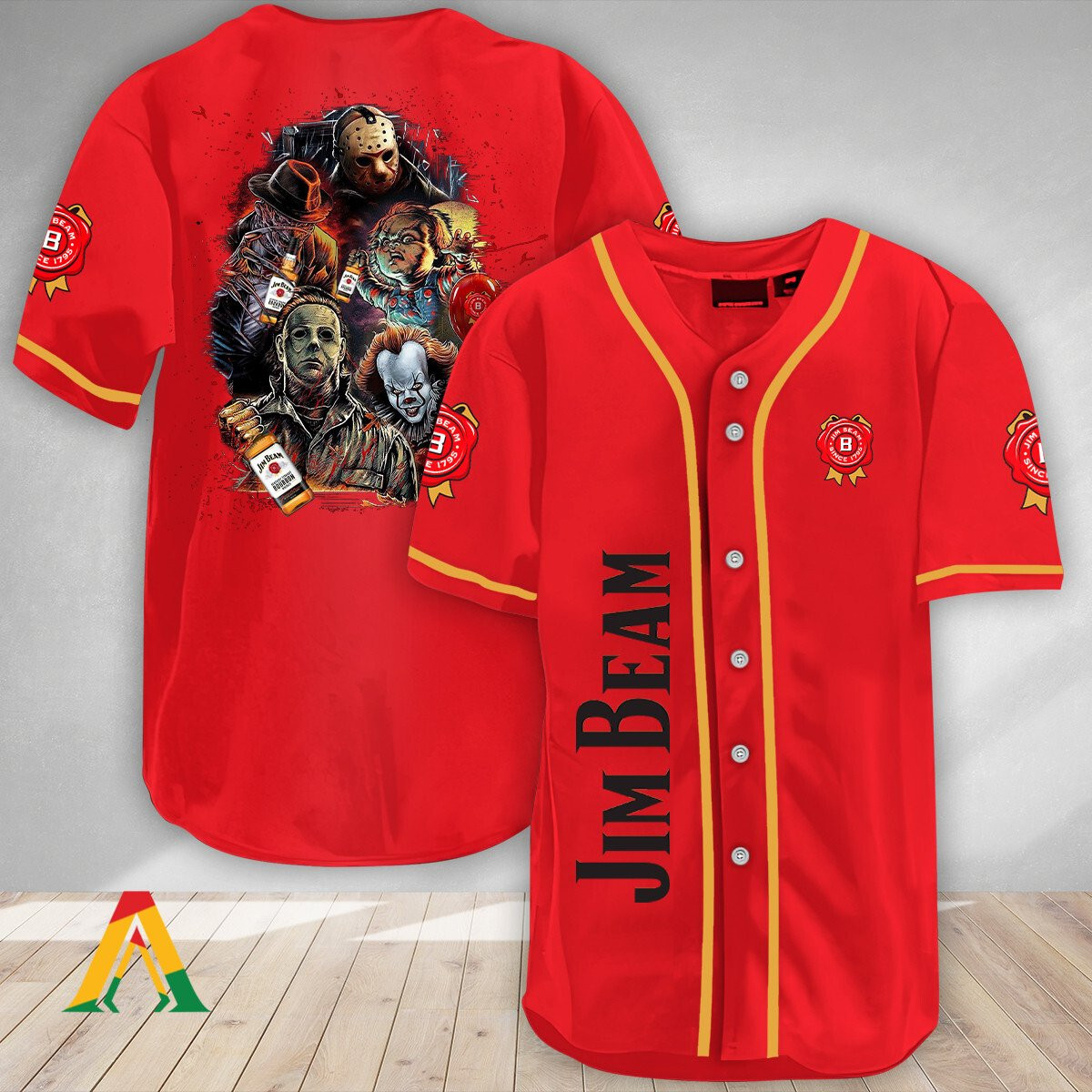 Halloween Horror Characters Jim Beam Baseball Jersey