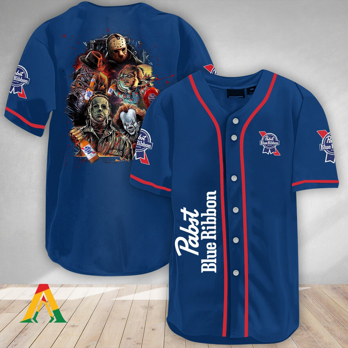 Halloween Horror Characters Pabst Blue Ribbon Baseball Jersey