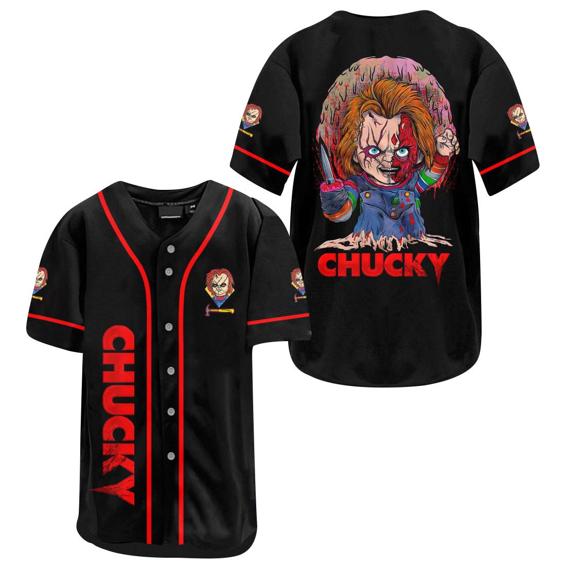 Halloween Horror Chucky Killer Doll Jersey Shirt, Unisex Baseball Jersey for Men Women