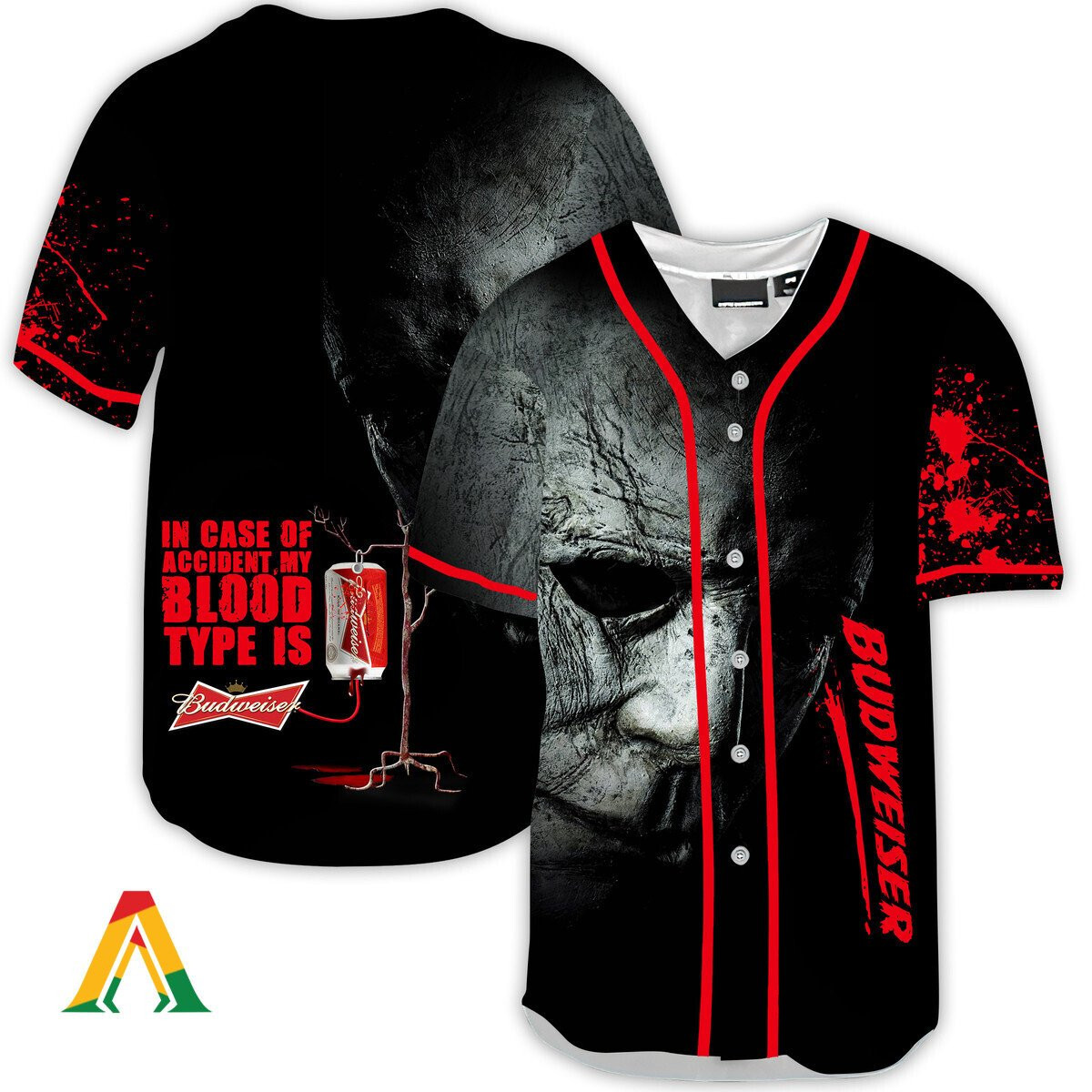 Halloween Horror Michael Myers Budweiser Beer Baseball Jersey, Unisex Jersey Shirt for Men Women