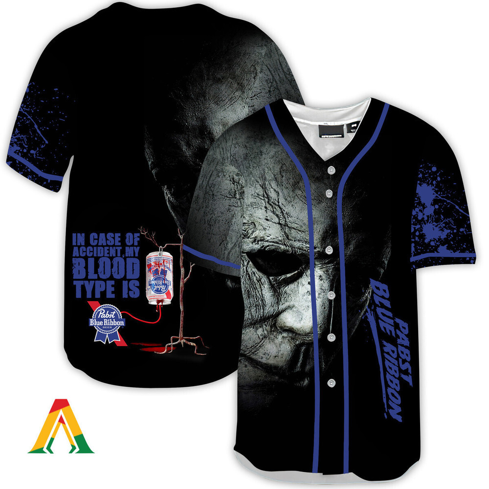Halloween Horror Michael Myers Pabst Blue Ribbon Baseball Jersey Unisex Jersey Shirt for Men Women