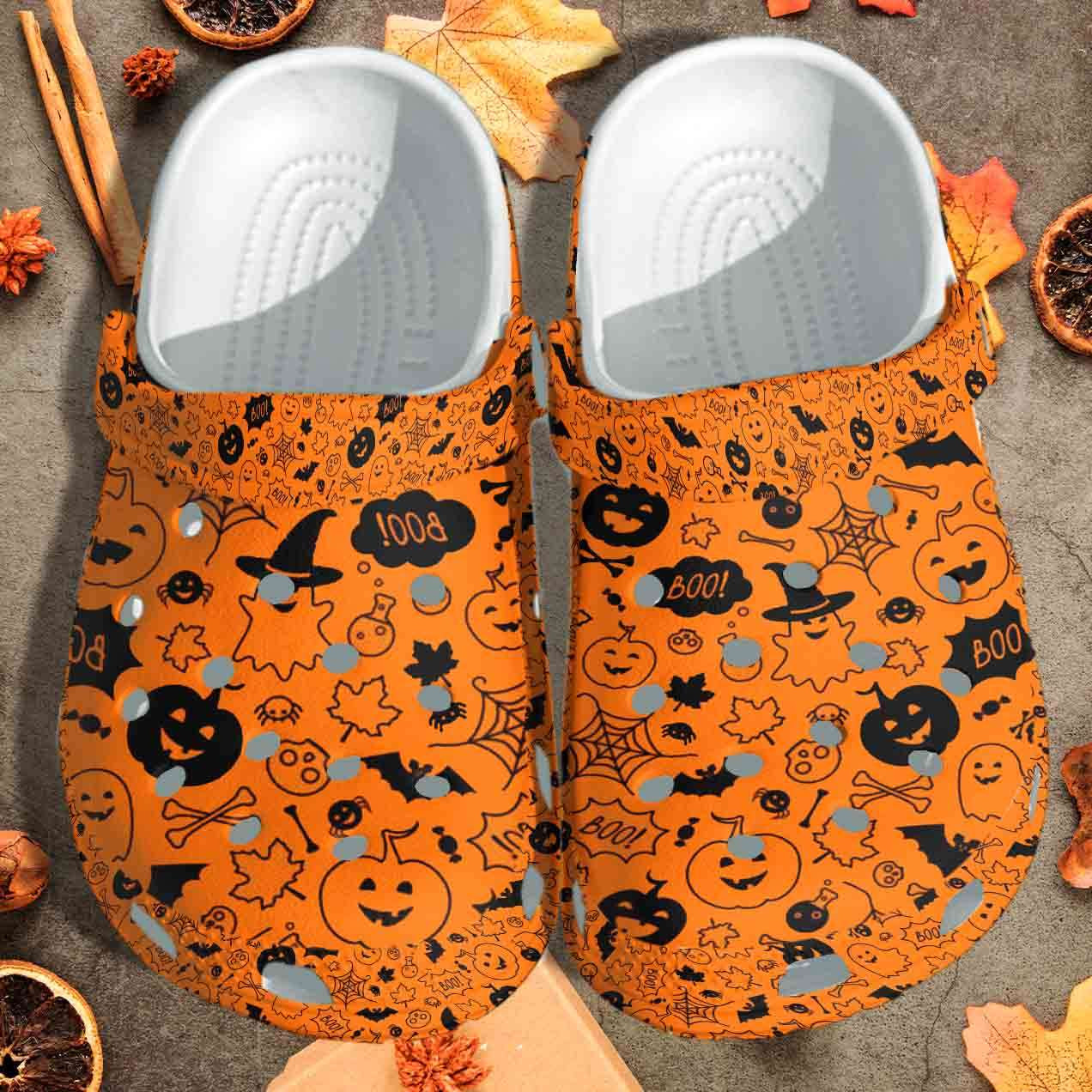 Halloween Orange Monsters Ghost Crocs Crocband Clogs Shoes