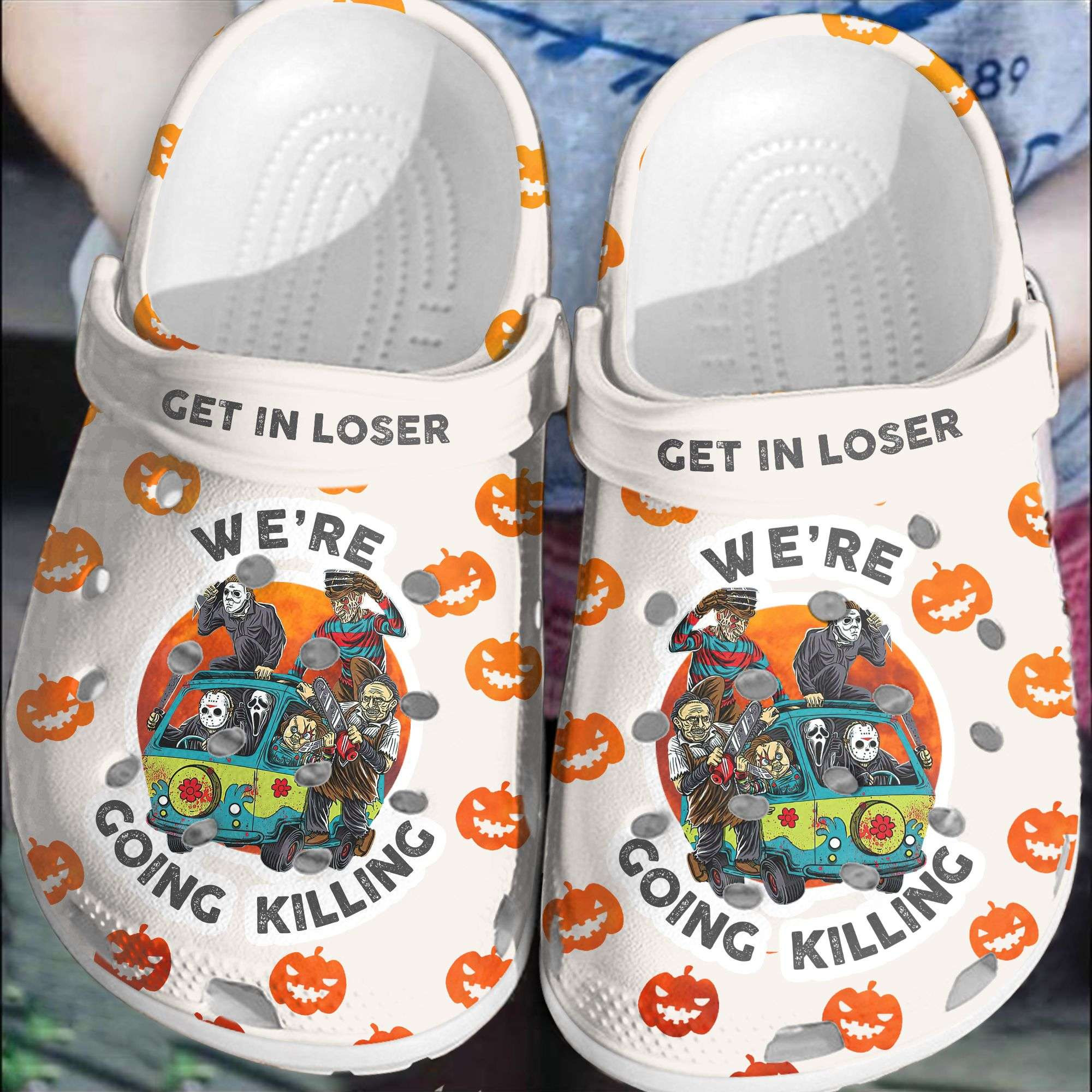 Halloween Pumkin Get In Loser Killing Characters On Hippie Van Crocs Crocband Clogs
