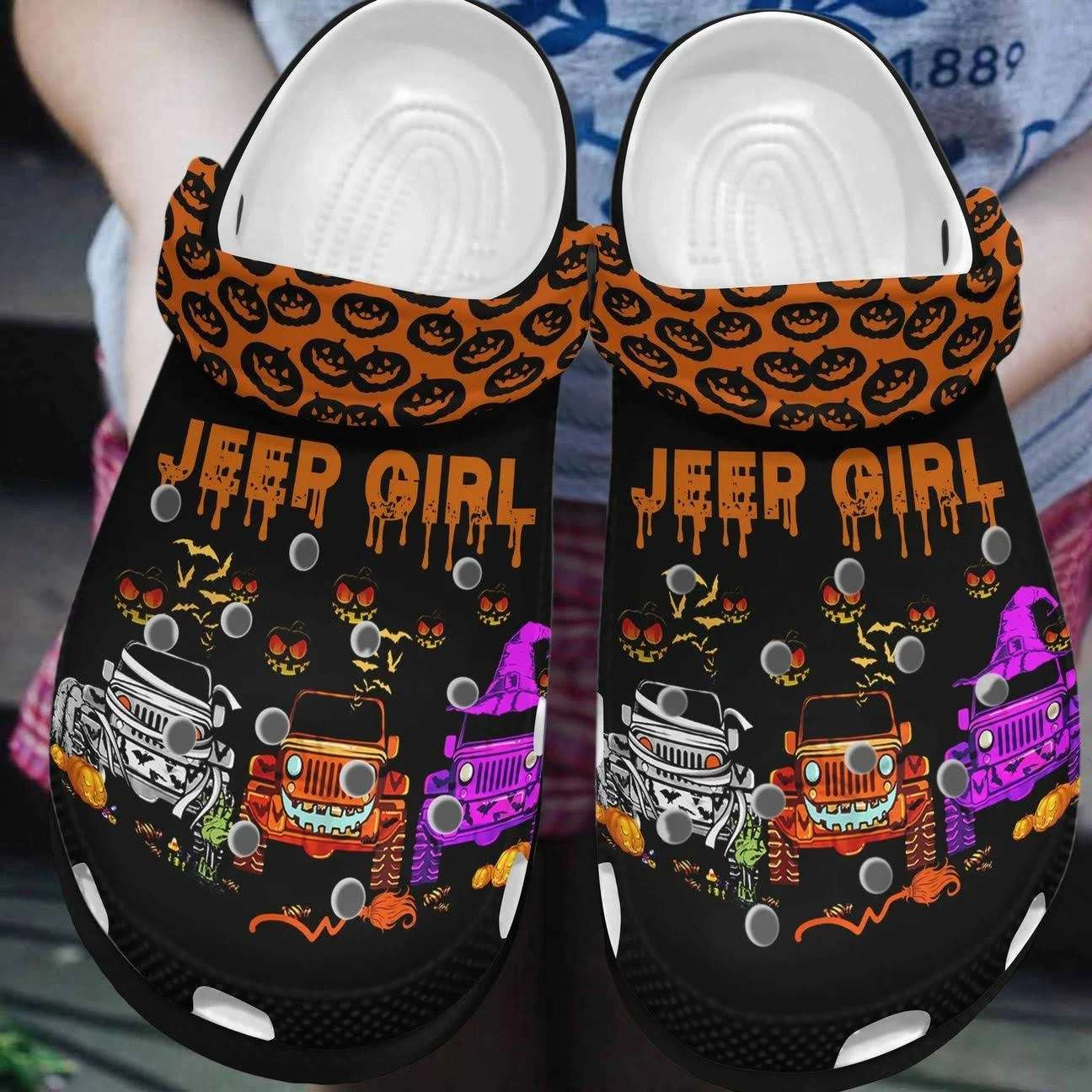 Halloween Pumpkins Jeep Girl Crocs Crocband Clog Shoes For Jeep Lover