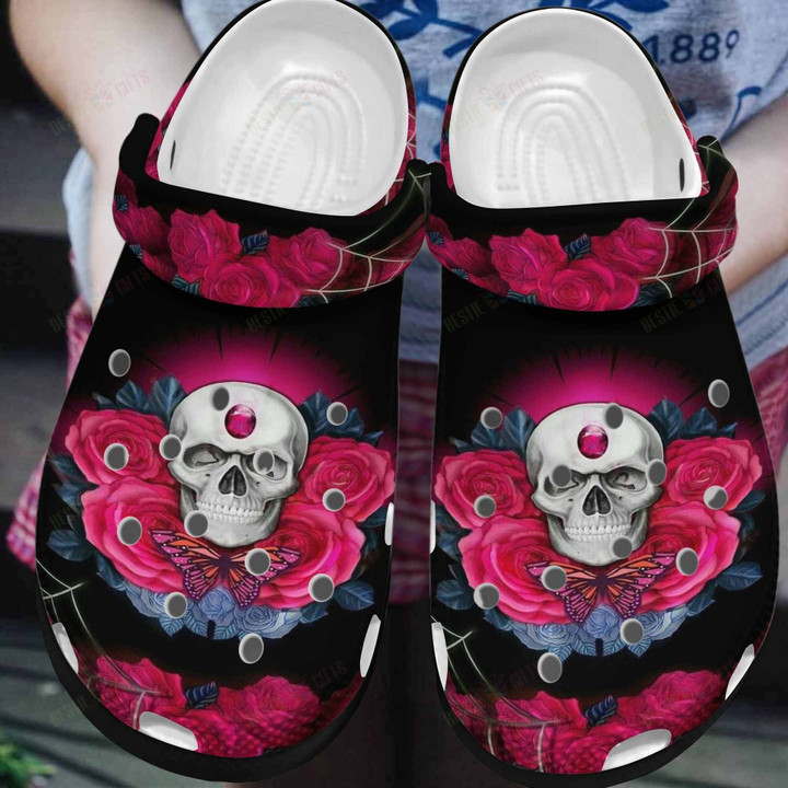 Halloween Skull Roses Crocs Classic Clogs Shoes