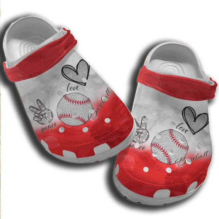 Hand Heart Baseball Ball Crocs Classic Clogs Shoes For Batter Girl Peace Love Baseball Custom Crocs Classic Clogs Shoes